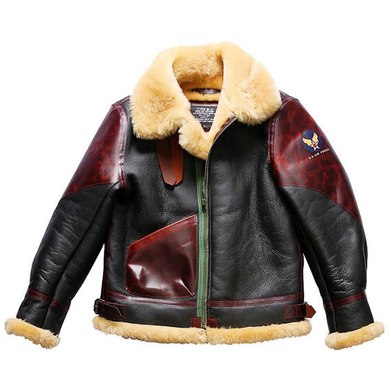 avfly巴顿将军b3皮毛一体飞行服夹克 男单边兜真皮皮衣皮草