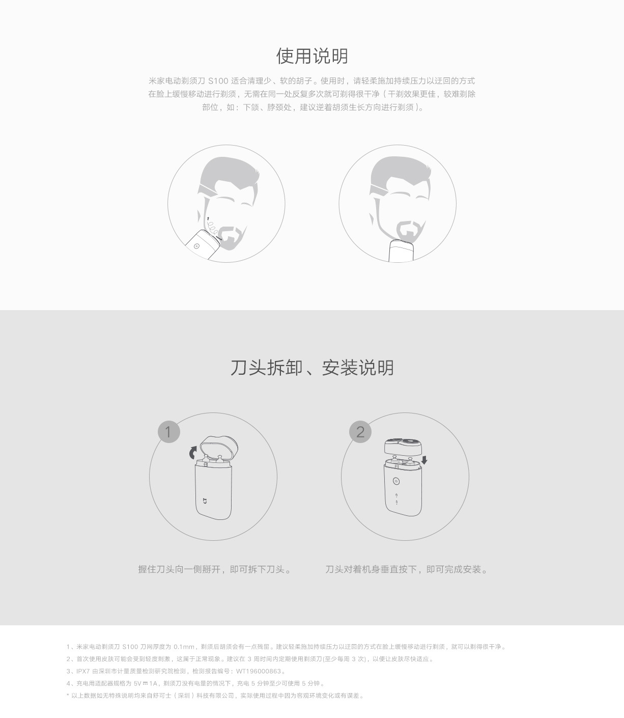 适用小米电动剃须刀s100米家旋转双刀头水洗刨胡须刀充电式刮胡刀