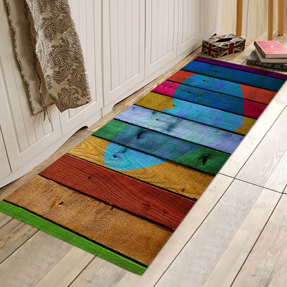 Colored Wooden Board Kitchen Pad Foreign Trade Flannel Floor Mat Absorbent Bathroom Non-Slip Mat Bedroom Doormat