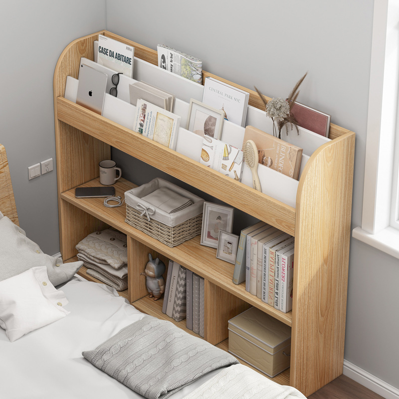 床边书架卧室家用简易床头实木腿置物架书柜落地简约收纳夹缝隙架