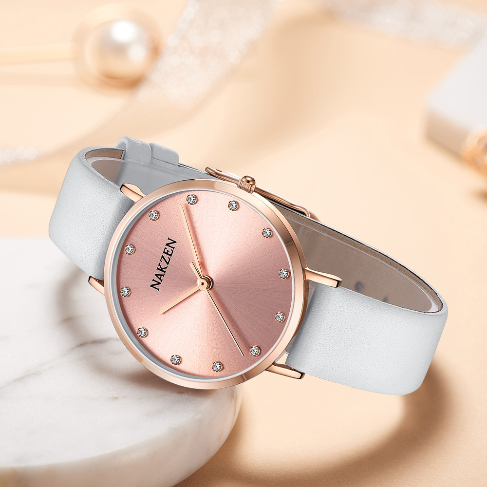 nakzen名古城 时尚简约学生气质防水石英手表皮表带女表sl4086l