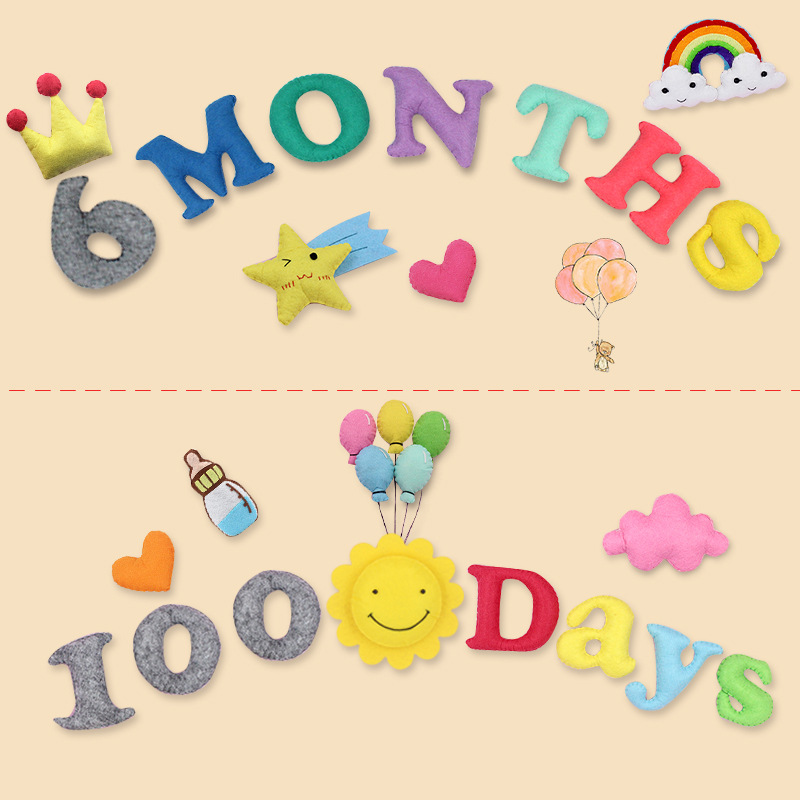 不织布手工拍照英文字母道具成品婴儿满月宝宝100天百天月份摄影