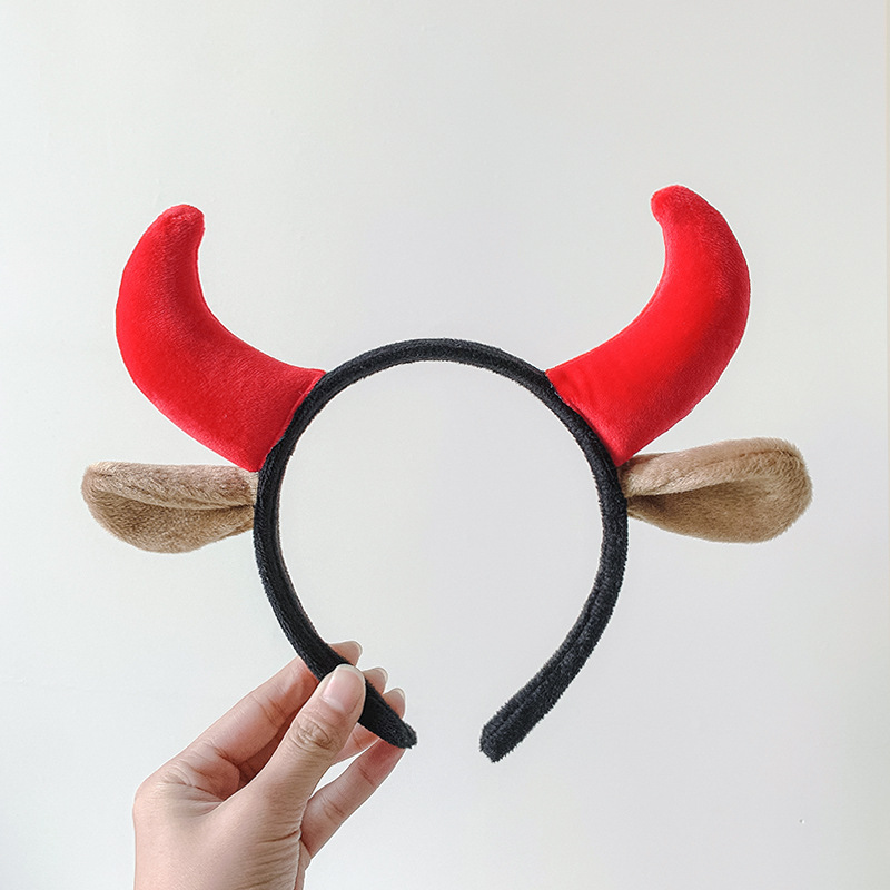 新年牛角发箍可爱卡通小牛公仔发卡动物奶牛头饰节日装扮超萌头箍