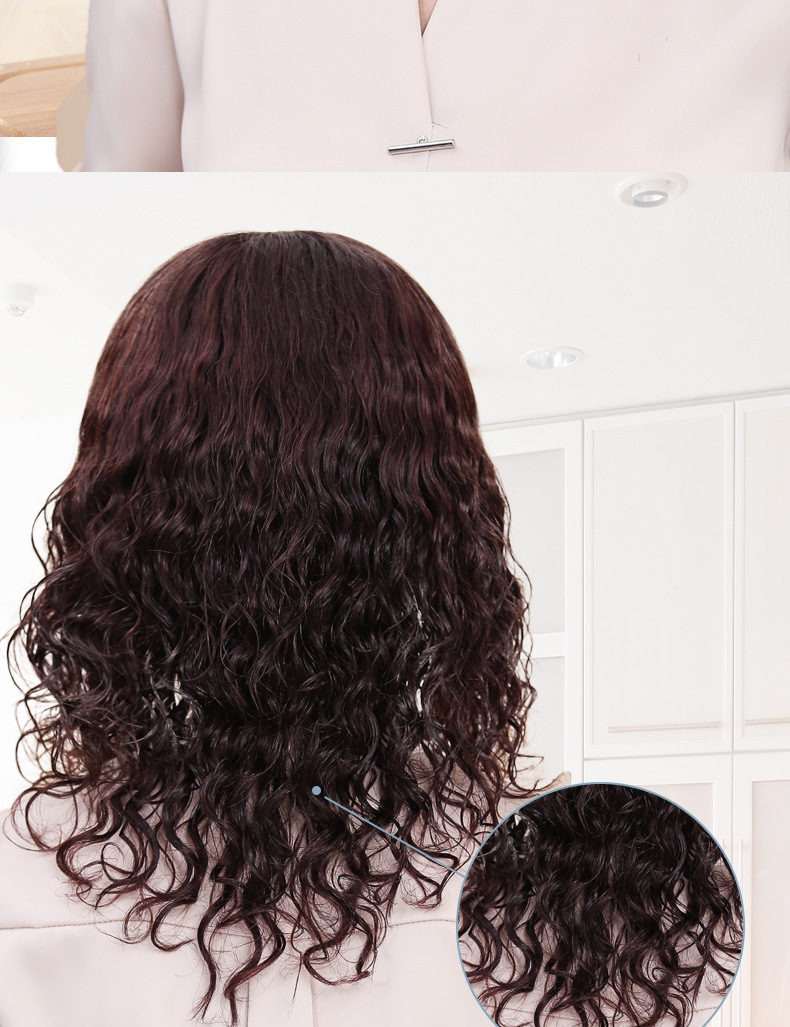 全真发女时尚妈妈款小卷中长发自然蓬松气质斜刘海羊毛卷真发假发