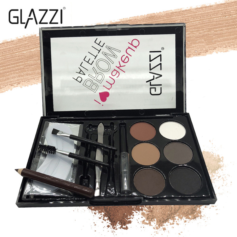 Glazzi Eyebrow Powder Set Waterproof Sweat-Proof Long-Lasting Eyebrow Sticker Brush Set Makeup Wholesale