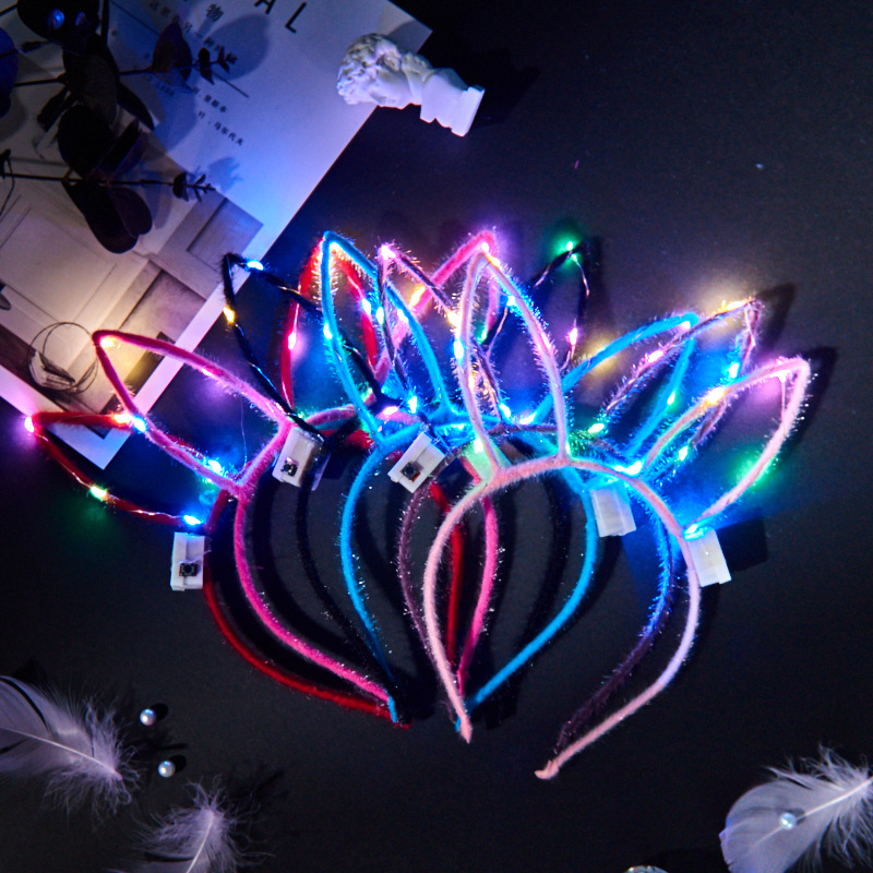 Luminous Toy Stall Headband Shiny Feather Rabbit Ears Barrettes Plush Headband Night Market Headdress Promotional Gifts