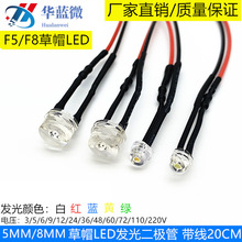 5mm8mm草帽头LED带线指示灯3V5V6V12V24V220V手电筒遥控器电路板