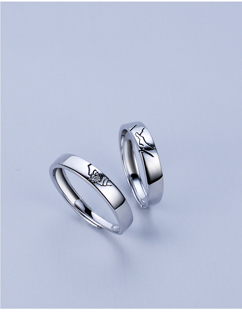 执子之手纯银情侣戒指男女一对简约对戒开口异地恋生日纪念礼物