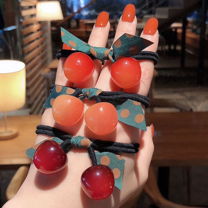 Large Size Cherry Rubber Band with TikTok Korean Style Fashion Hair Ring 1 Yuan Shop 2 Yuan Shop Supply Wholesale