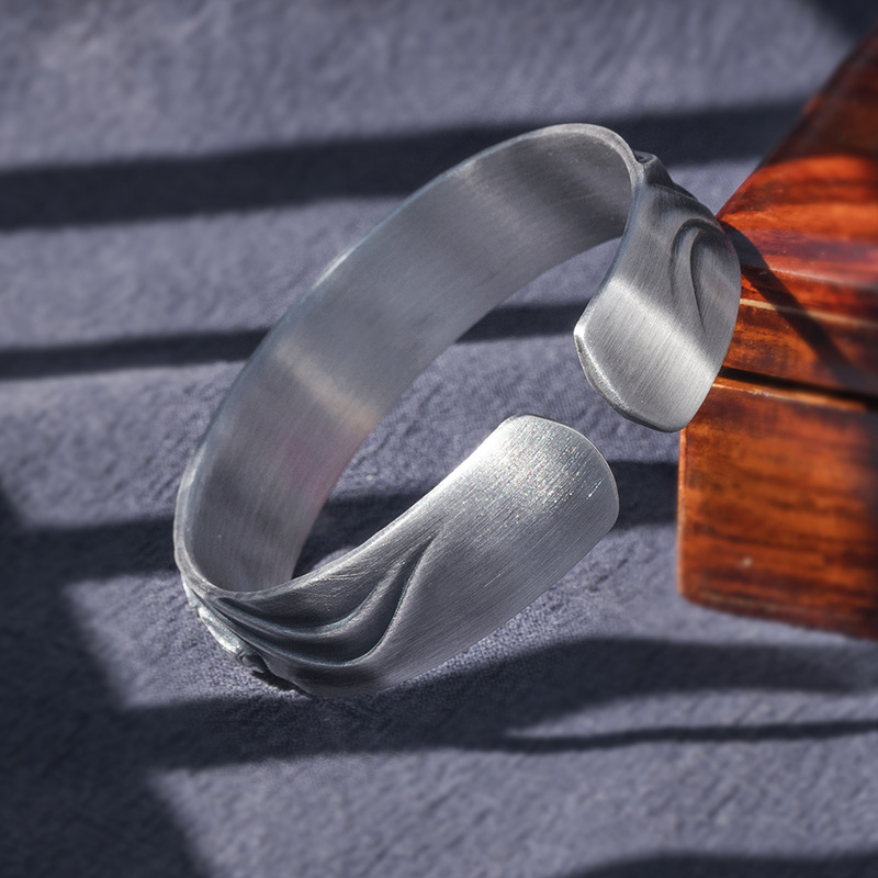 大理雪花银菩萨手镯999足银女式款足银复古做旧银饰银镯子原创