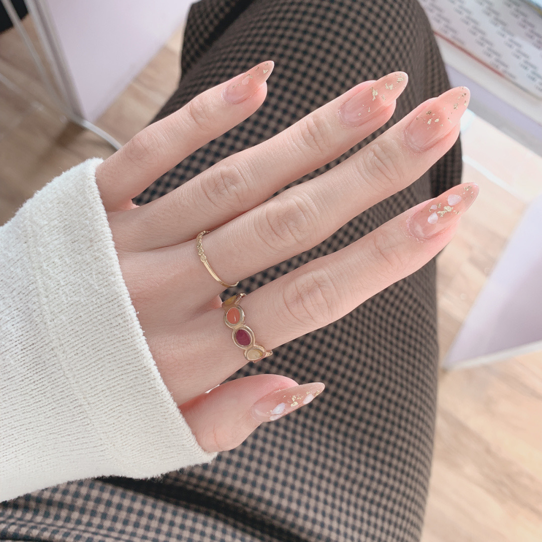 温柔裸色渐变天然贝壳穿戴甲成品假指甲美甲贴片指甲贴片防水可卸