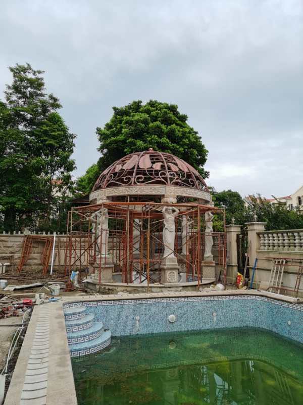 制作欧式户外休闲景观亭子圆型穹顶庭院铁艺凉亭小区户外铁艺亭顶