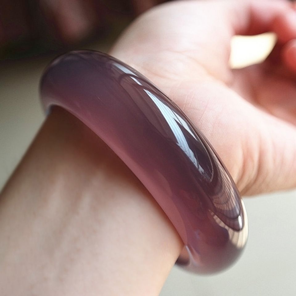 真品巴西玛瑙手镯紫罗兰玉镯子冰透玉髓帝王紫玉石女带证书