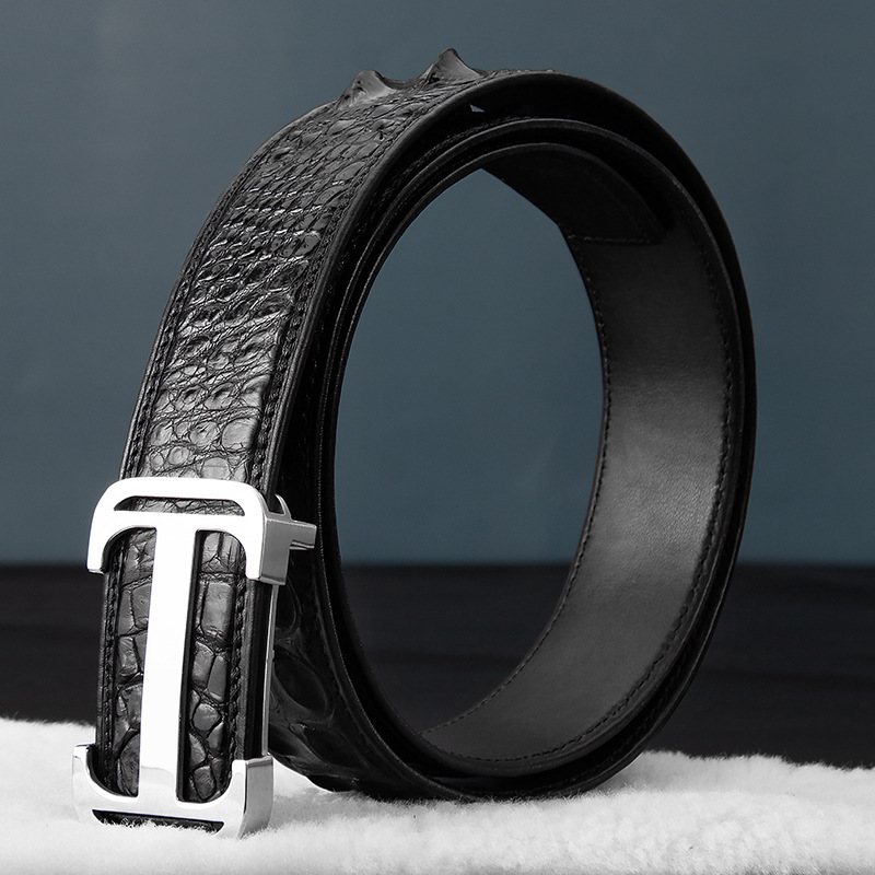 男士皮带真皮平滑扣商务青年腰带男时尚简约潮流百搭真鳄鱼皮裤带
