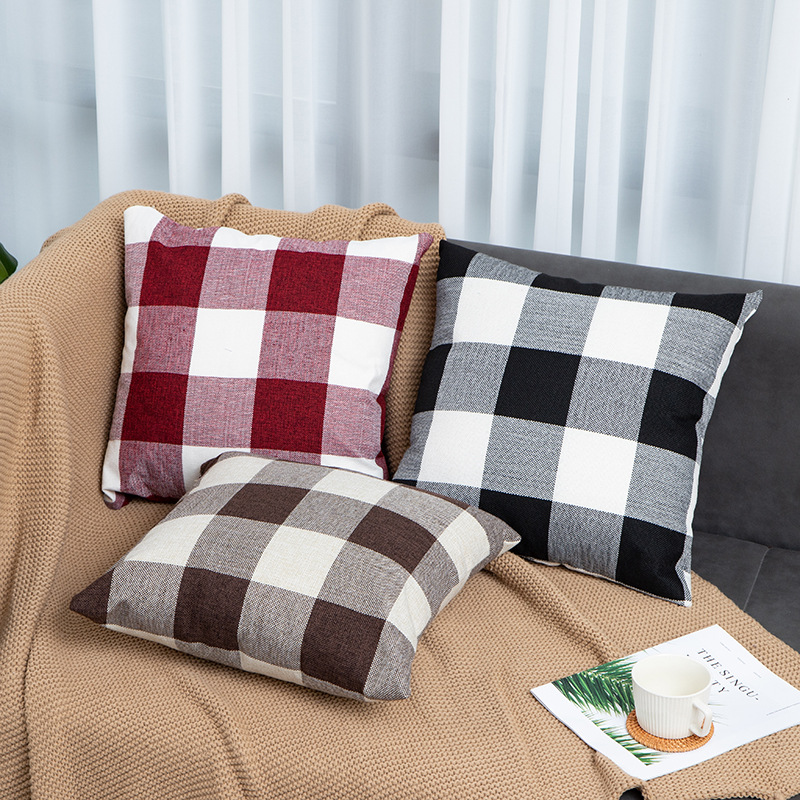 Modern Simple Square Linen Linen Plaid Striped Pillow Creative Dyed Cotton Knit Sofa Car Throw Pillowcase Cushion