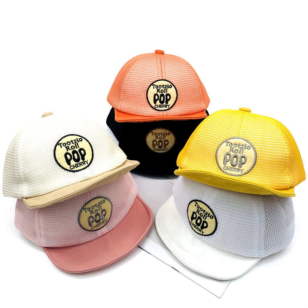 儿童帽子夏季遮阳宝宝软沿帽韩版新款英文pop贴布儿童网帽翻边帽