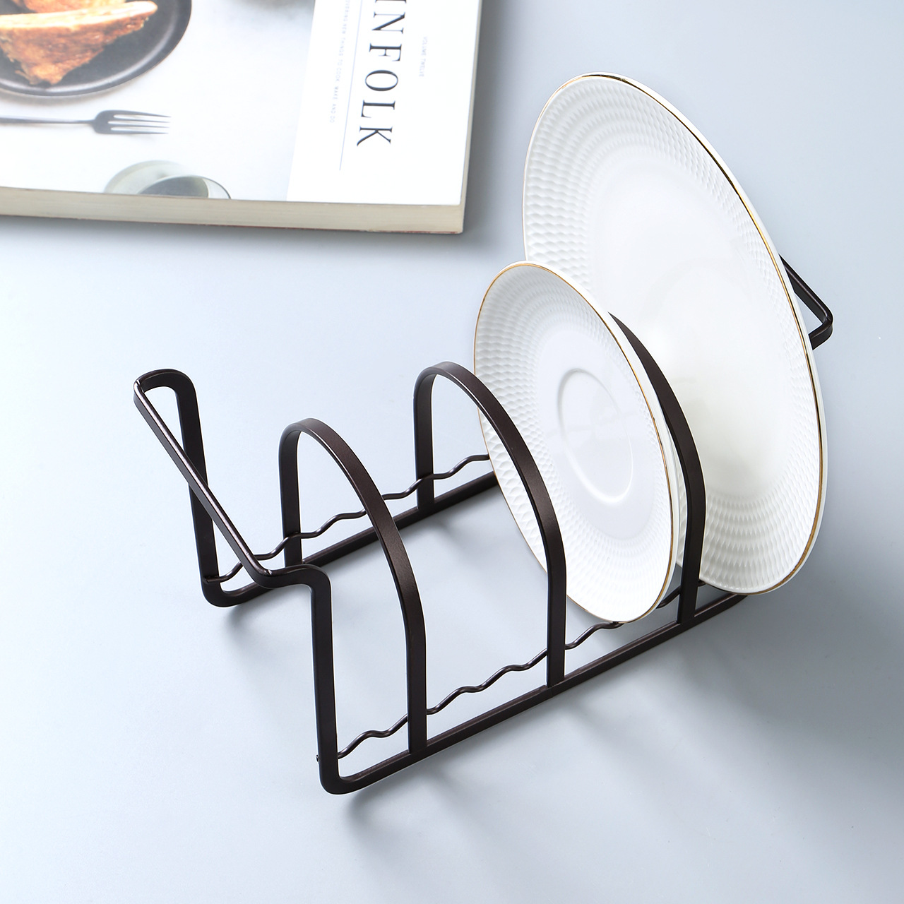 铁艺盘子架碟子沥水架厨房碗碟架家用展示置物架台面平盘收纳架托