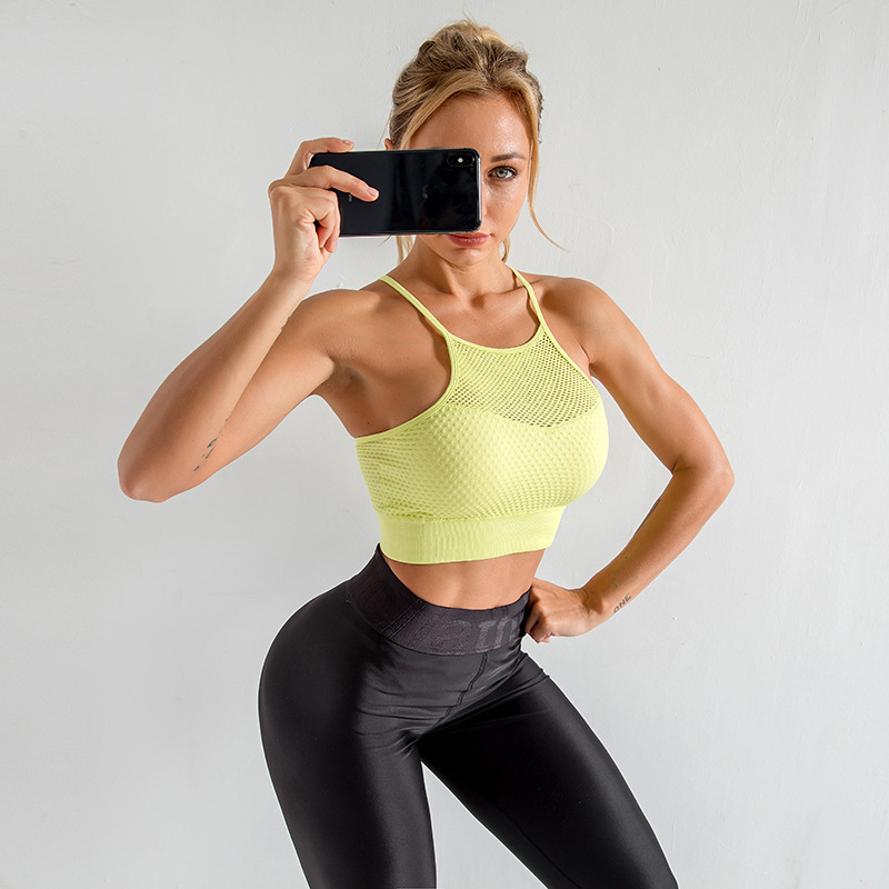 Cross-Border European and American Shockproof Push-up Yoga Sports Bra Quick-Drying Mesh Hollow-out Fitness Vest Beauty Back Exercise Underwear