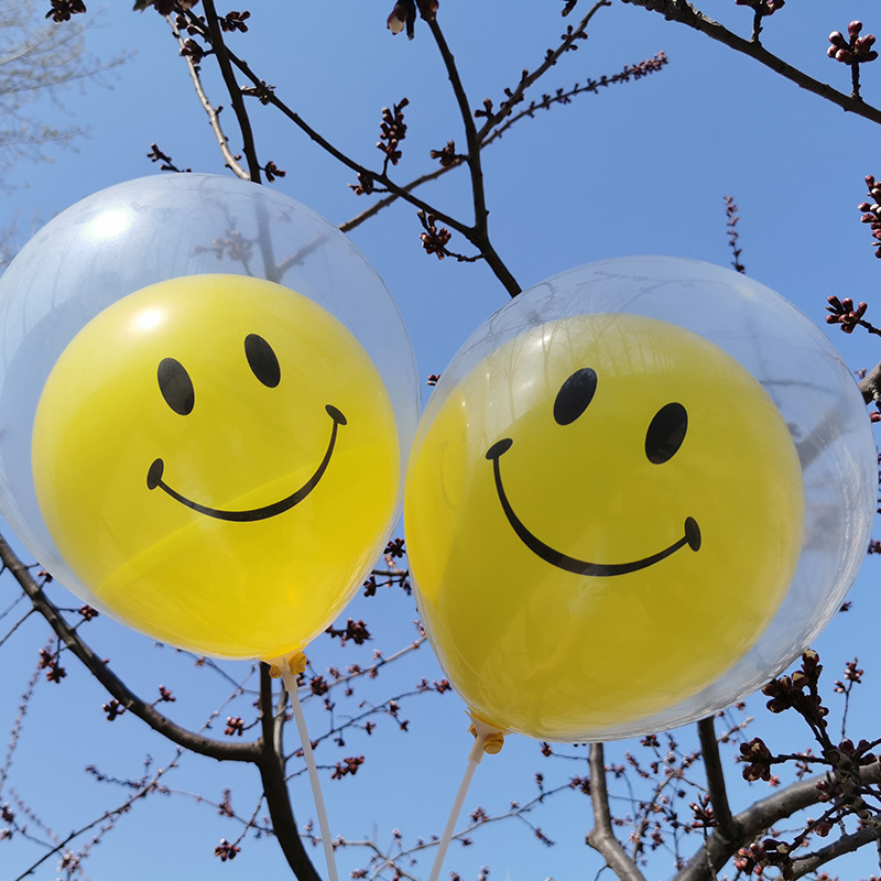 批发双层透明笑脸气球 透明飘空婚庆乳胶双层气球地推活动小礼品