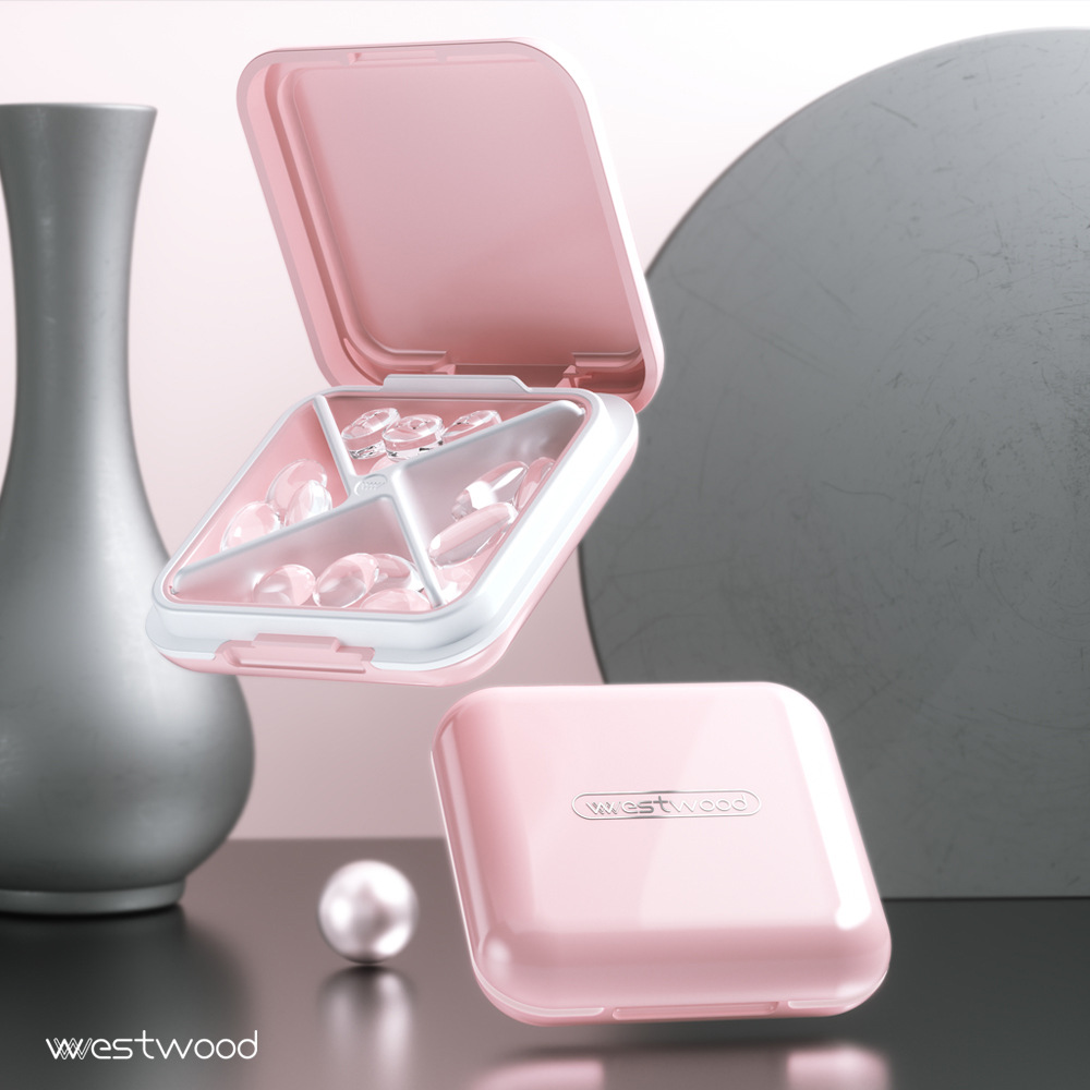 westwood药盒分格便携式四分格药盒随身小药盒防水防潮密封收纳盒