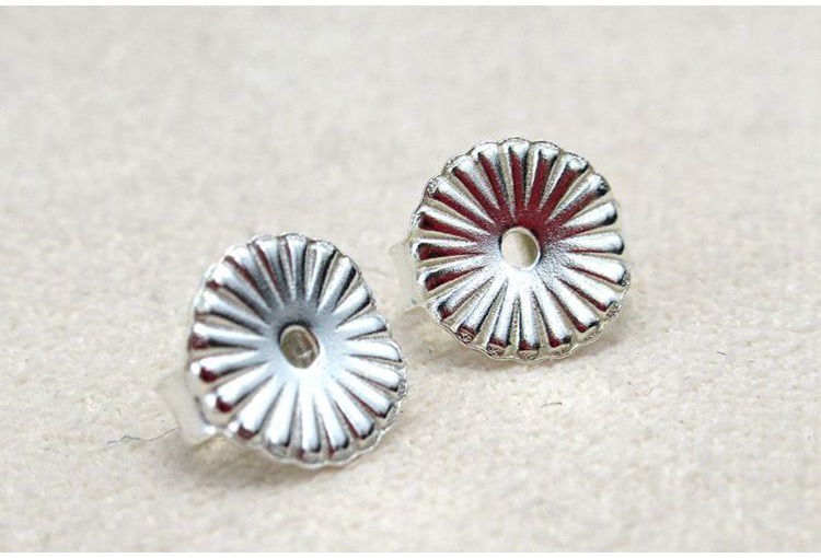 s925纯银菊花耳堵耳帽银耳塞耳钉堵头通用diy配件固定后塞银耳迫