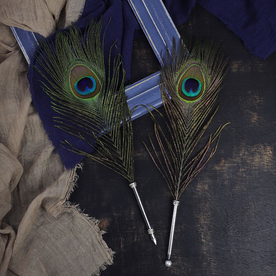 刘世企业孔雀羽毛笔蘸水笔羽毛笔孔雀翎金属杆圆珠笔卡装多款选