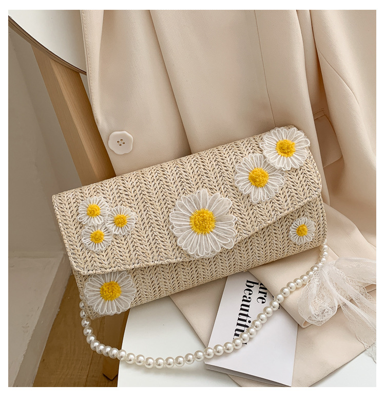 夏天新款编织包小雏菊包单肩斜挎手提珍珠包2020网红仙女小方包潮