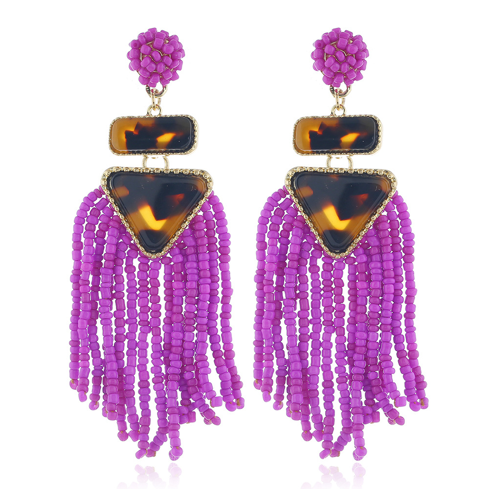 民族风耳饰新款欧美时尚流行手工米珠流苏耳环几何三角亚克力耳坠
