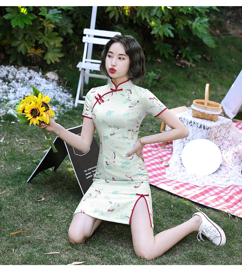 特价四面弹旗袍新款改良清新短款少女中式学生装短裙修身日常旗袍