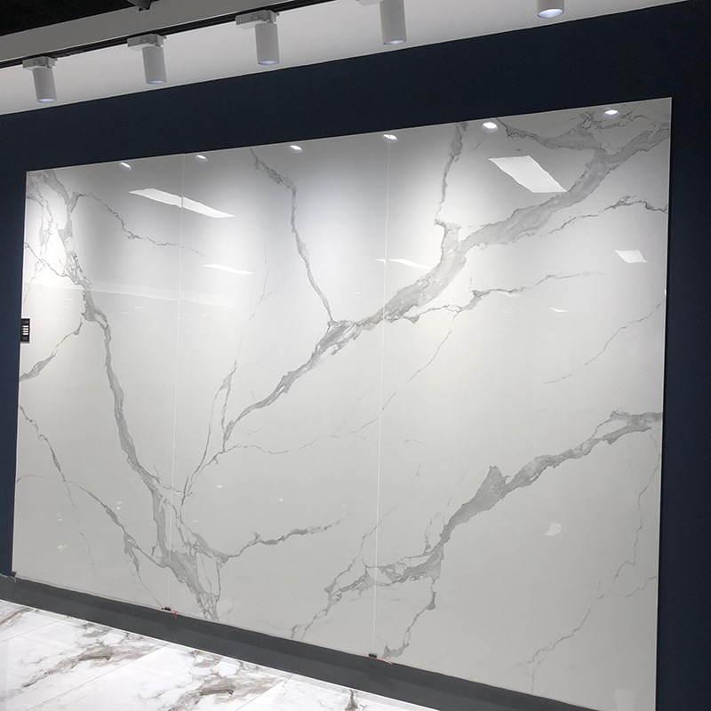 岩板连纹大理石瓷砖1200x2400别墅客厅白色电视沙发背景砖地墙砖
