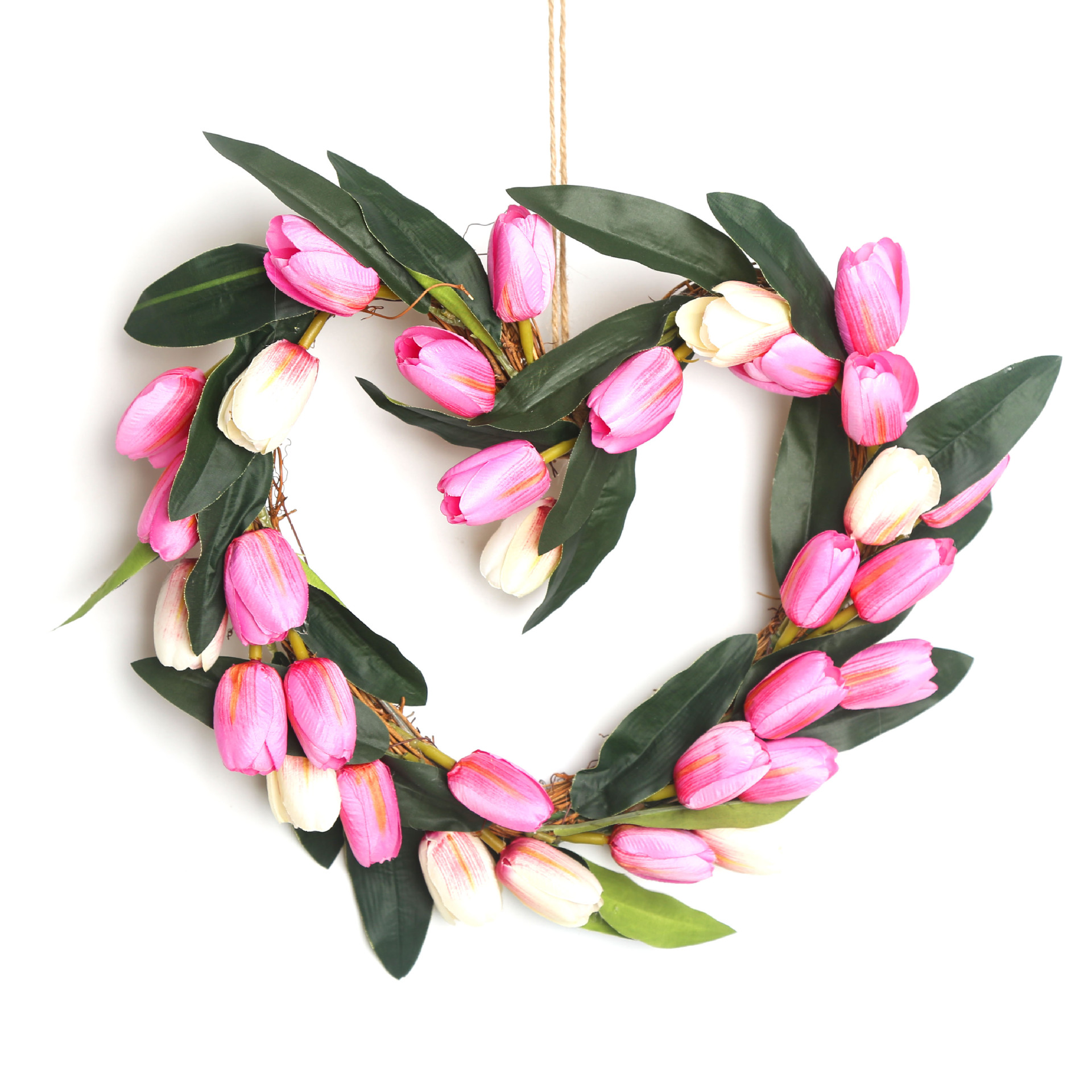 厂家批发仿真郁金香花花环心形花环婚房装饰门环绢花布花节日装饰