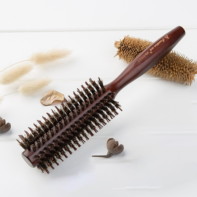 梳子 木质圆筒梳 毛滚梳梨花内扣造型猪鬃毛卷发梳子 美发梳批发