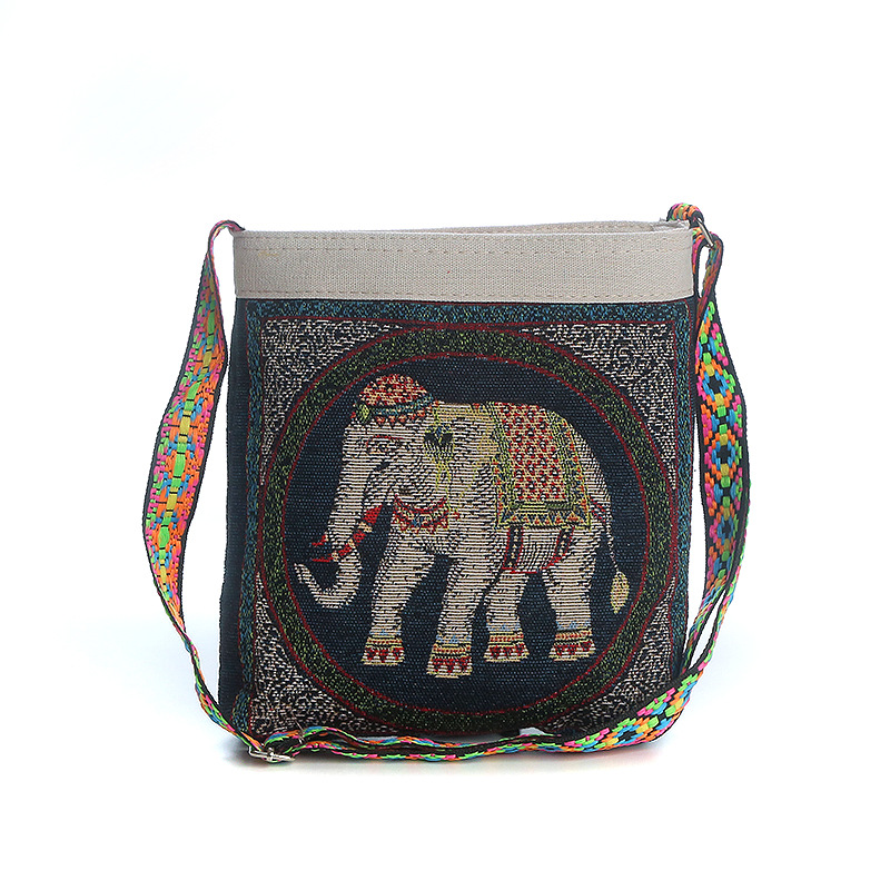 泰国云南西双版纳旅游纪念包女织绣双面大象图案单肩斜跨包