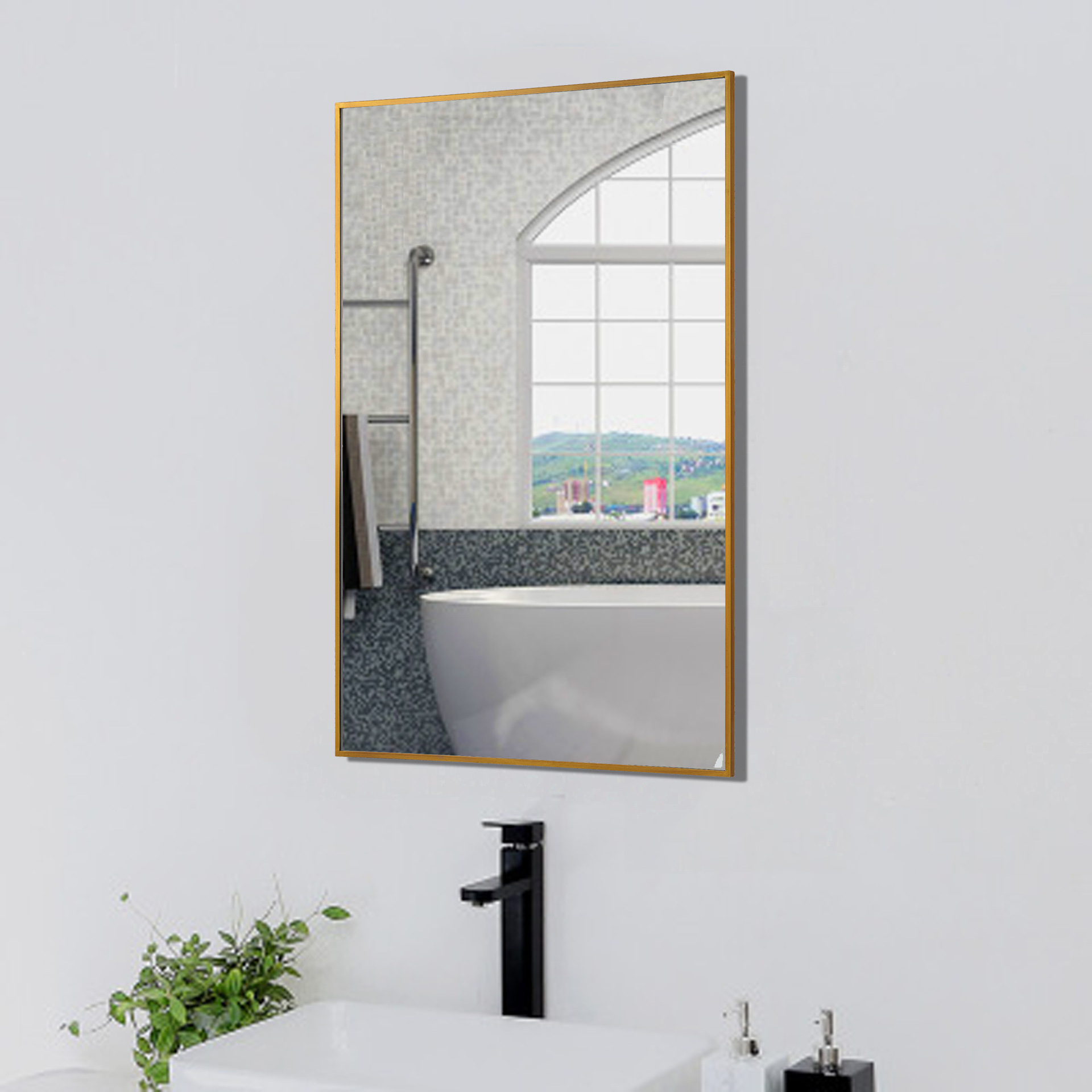 浴室镜梳妆台卫生间壁挂网红立体镜子家用优质经典银镜金属框装饰