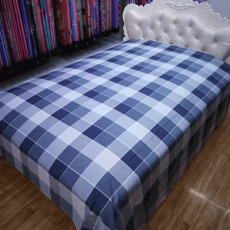 学生宿舍三件套靠蓝色格子大学中学全棉单人工厂床单被套床上用品