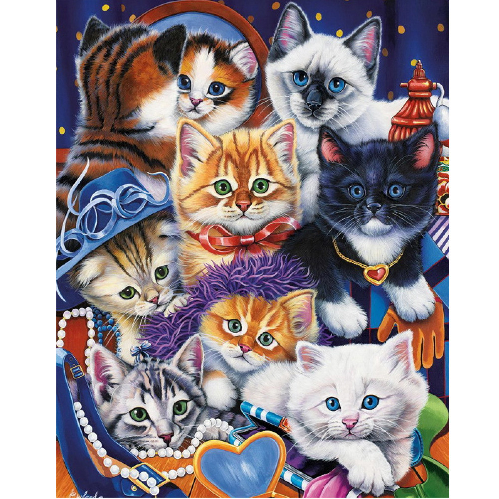 外贸热卖钻石画动物图案小猫咪十字绣帖钻画装饰画工厂直销