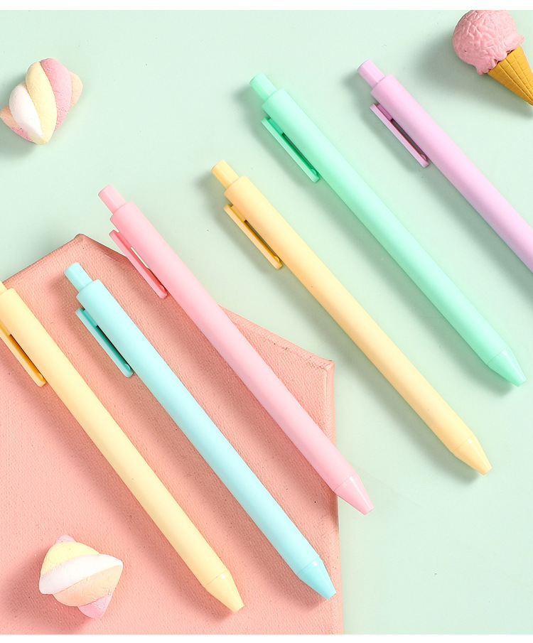 马卡龙色中性笔糖果色创意学生写字笔子弹头办公黑色签字笔水笔