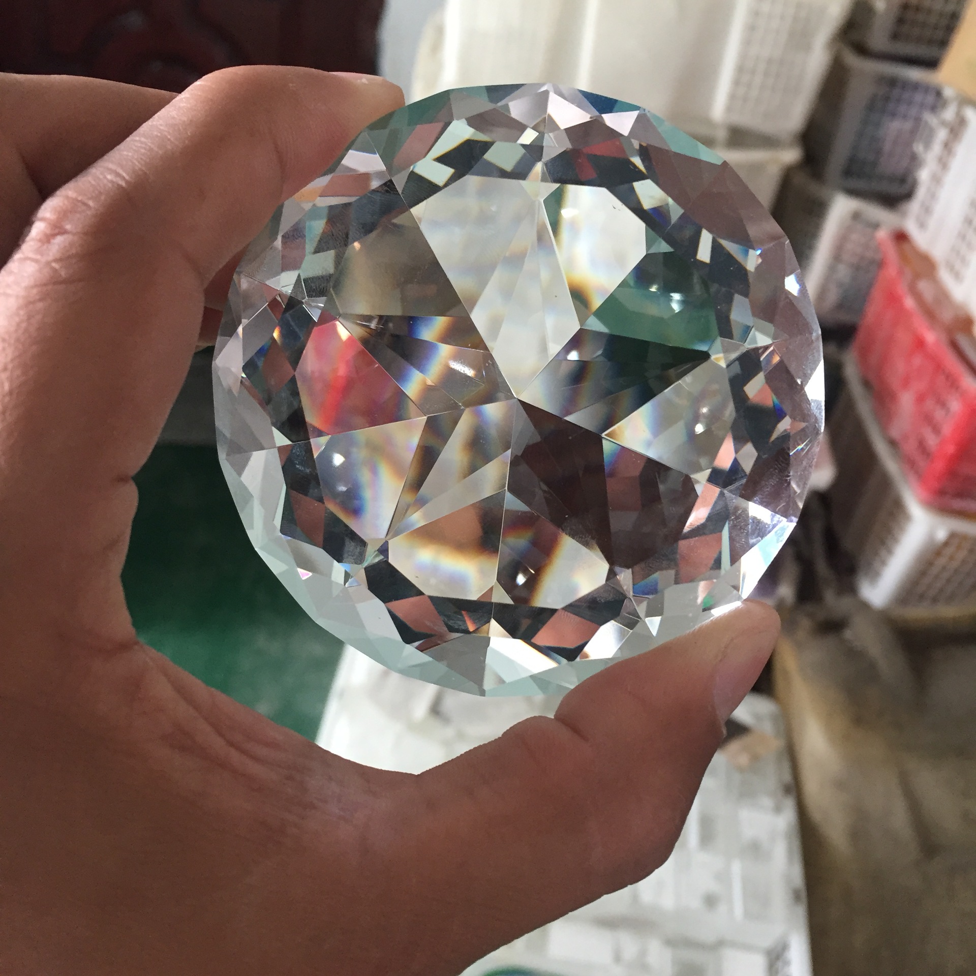 浦江厂家装饰钻石摆件10--400mm透明彩色玻璃水晶钻石 多面机磨