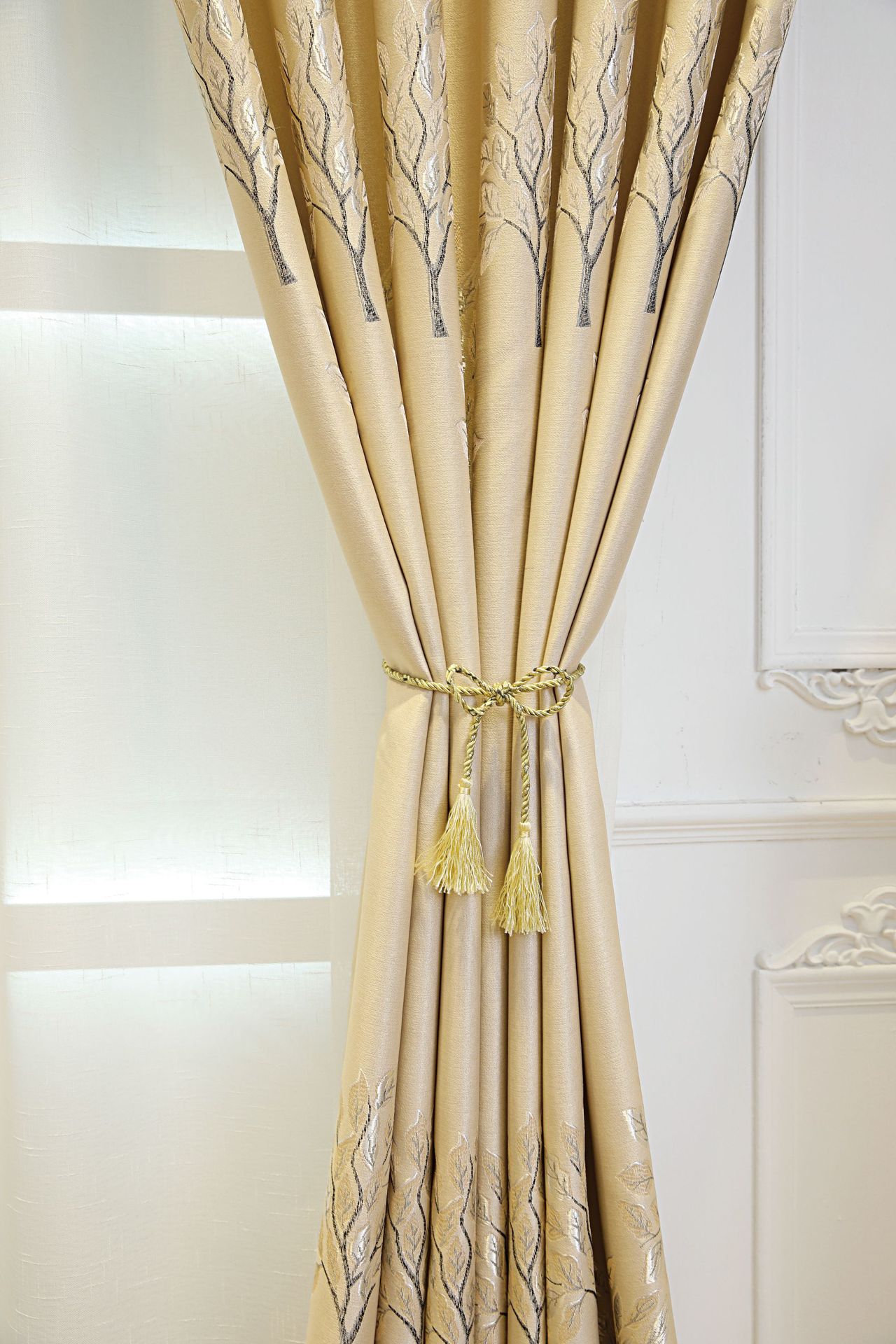 正品原丝钻石绒黑丝加厚提花遮光窗帘定制成品发财树神仙树工程帘