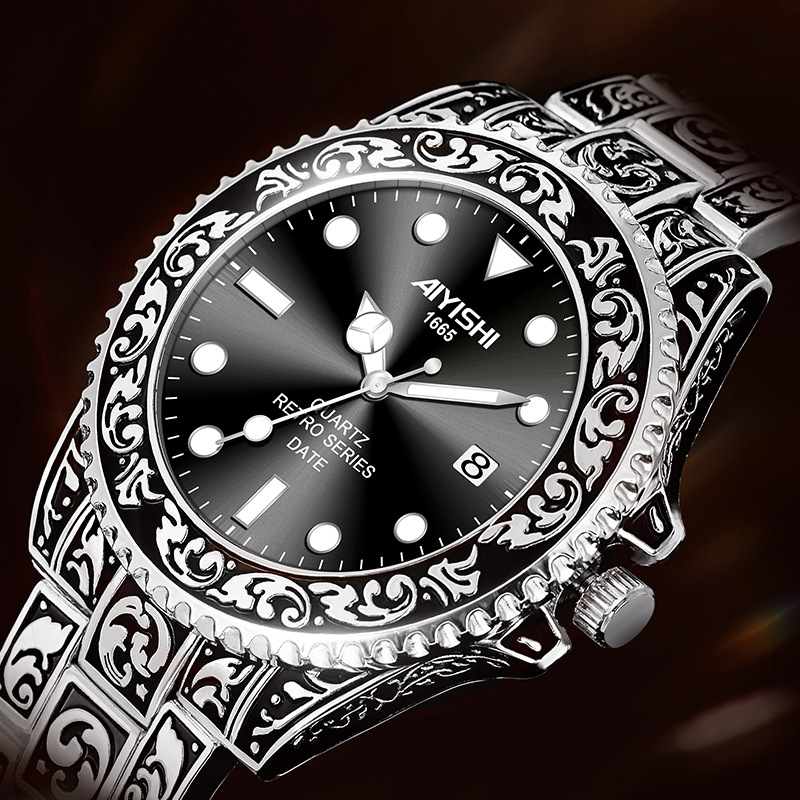 爱依士aiyishi1665男士全自动防水男表抖音同款复古霸气石英腕表