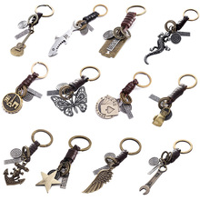 跨境专供复古钥匙扣合金朋克牛皮钥匙扣创意个性长颈鹿卡通钥匙链