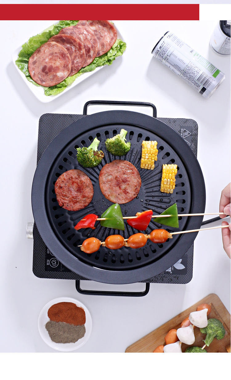 韩式烧烤盘铁板烧不粘铁盘烤肉煎肉盘不粘烤盘韩式烤肉盘烧烤篦子