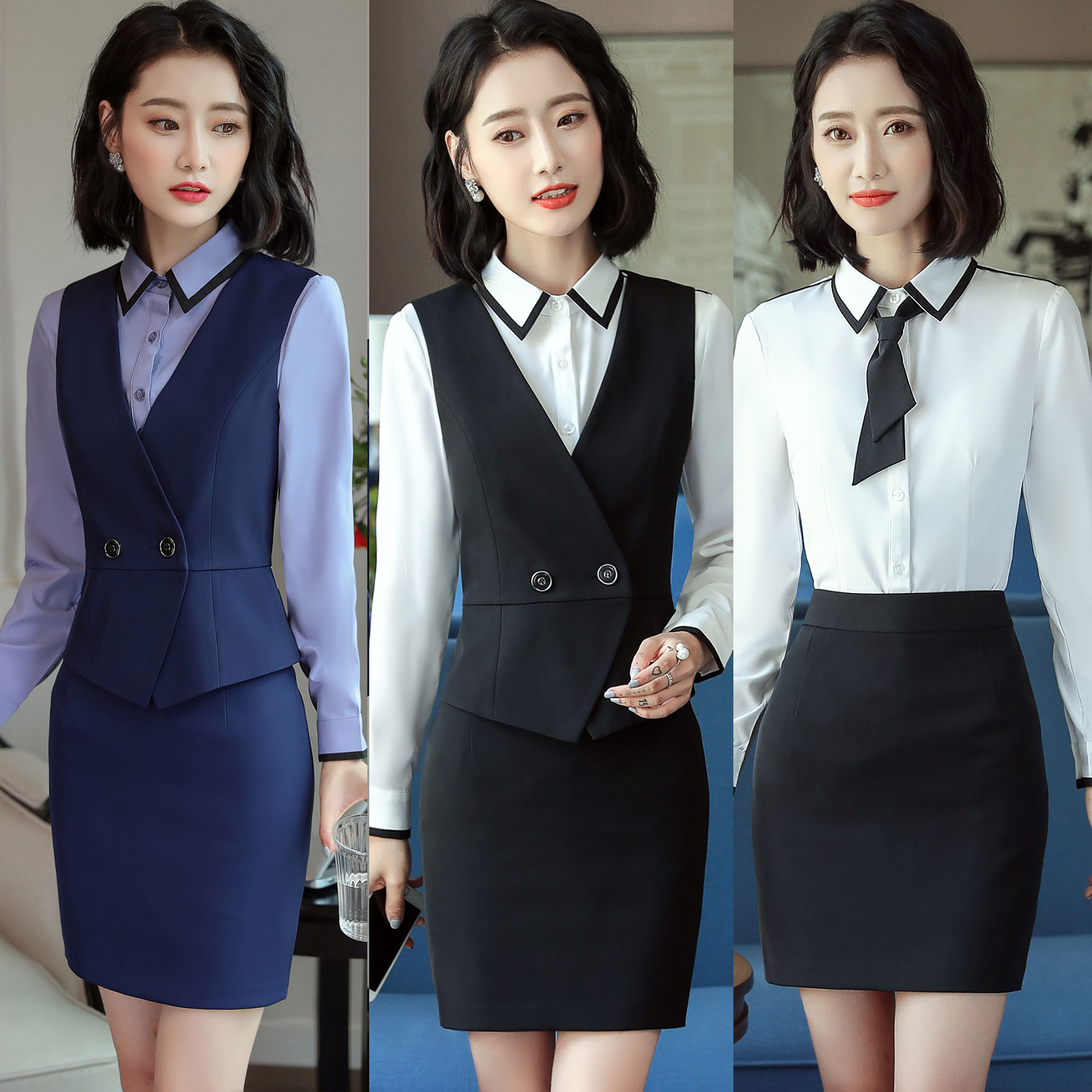 职业套装女时尚秋冬装大码通勤上班面试公务员正装西装银行工作服