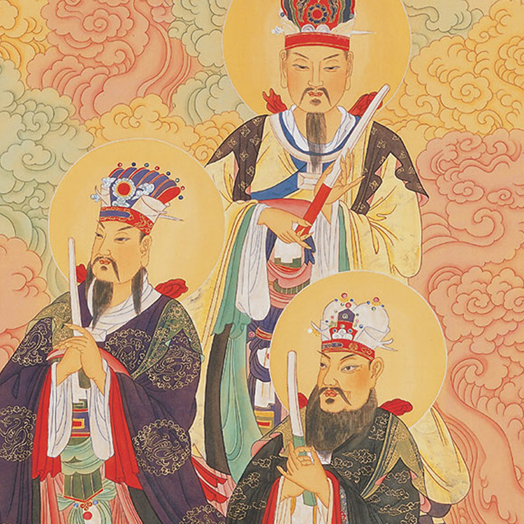 三官大帝道教神像天官地官水官神仙画像丝绸卷轴道场法场供奉挂画