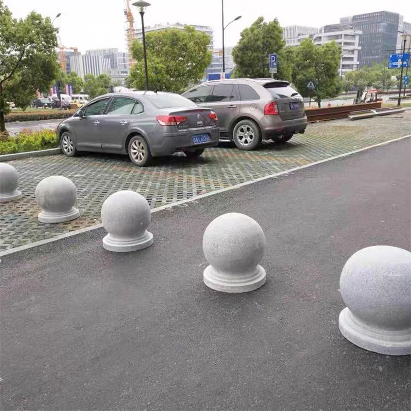 光面花岗岩挡车石球 止车石柱停车场广场安装大理石圆球