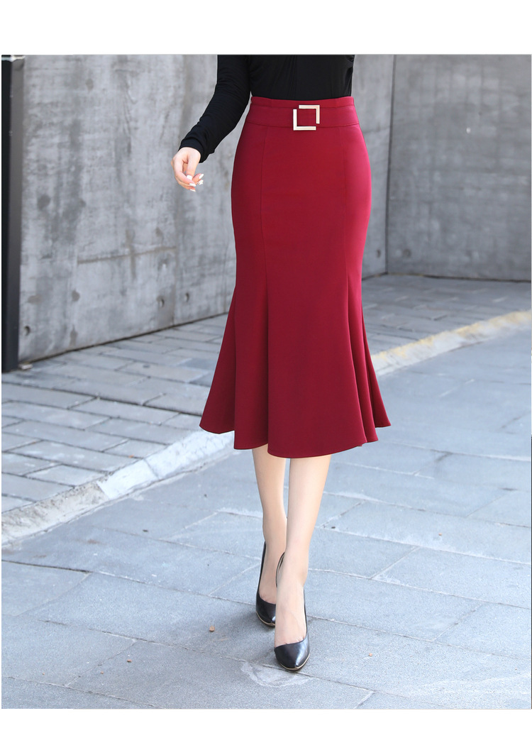 包臀鱼尾裙长款2021秋新半身裙女韩版荷叶边长裙大码女装一件代发