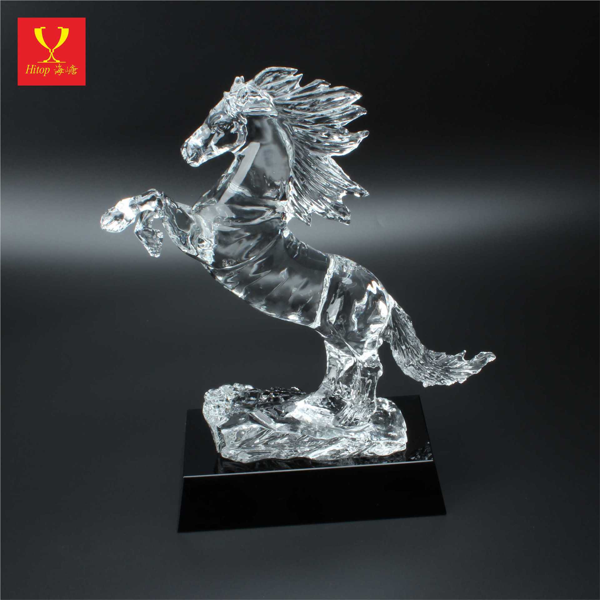 海嵣水晶马摆件老板办公室一马当先奖杯定制工艺品奖杯商务赠礼