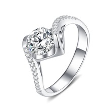 S925银天使之吻微镶锆石钻戒女戒求婚订婚礼物仿真钻石直播戒指
