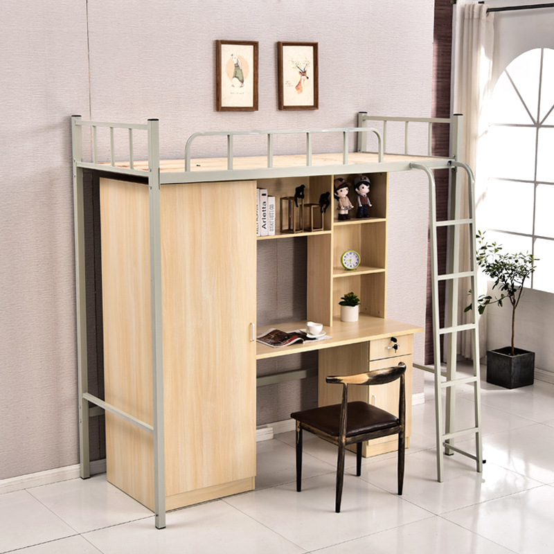 上床下桌大学生宿舍公寓床高低连体衣柜书桌一体组合员工铁艺床