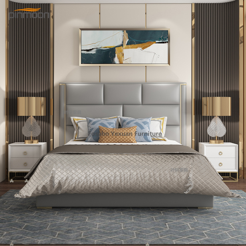 轻奢酒店家具 佛山源头厂家定制酒店公寓轻奢床 高档公寓皮艺床